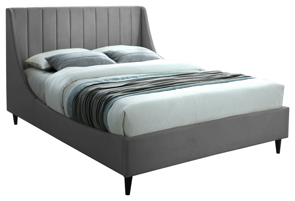 Eva Velvet Upholstered Bed, Gray, King