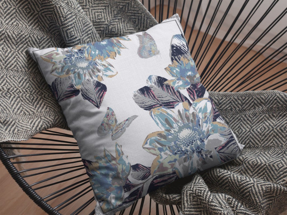 16 Gray White Butterfly Indoor Outdoor Throw Pillow