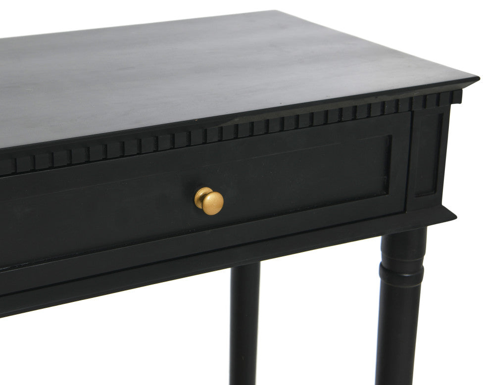 Maxwelton Solid Wood Console Table With 2 Drawers and Woven Cane Storage Shelf, Black