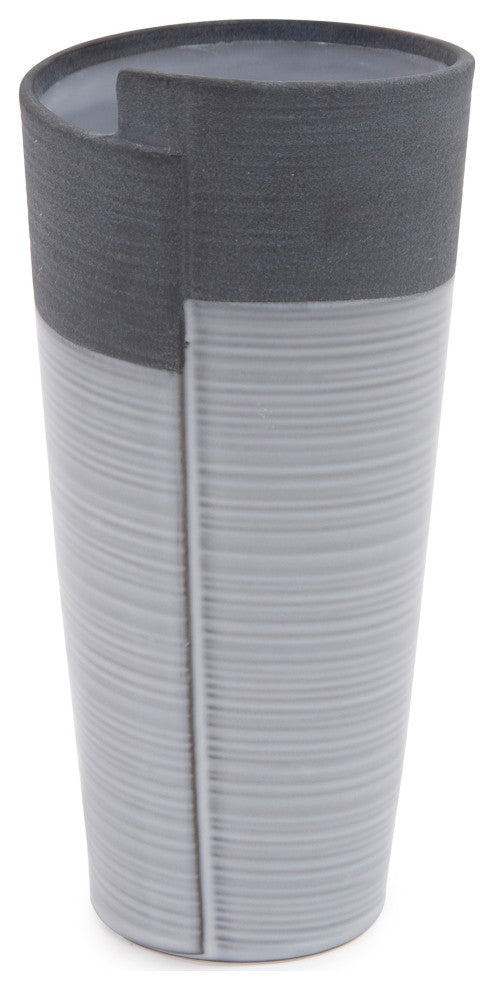 Rolled Two Tone Gray Vase, Large