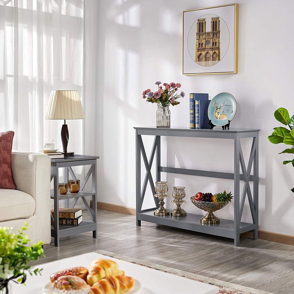Modern 2-Tier Entryway Table, Grey