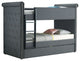 Benzara BM214900 Twin Size Bunk Bed With Nailhead Trim, Gray/Black