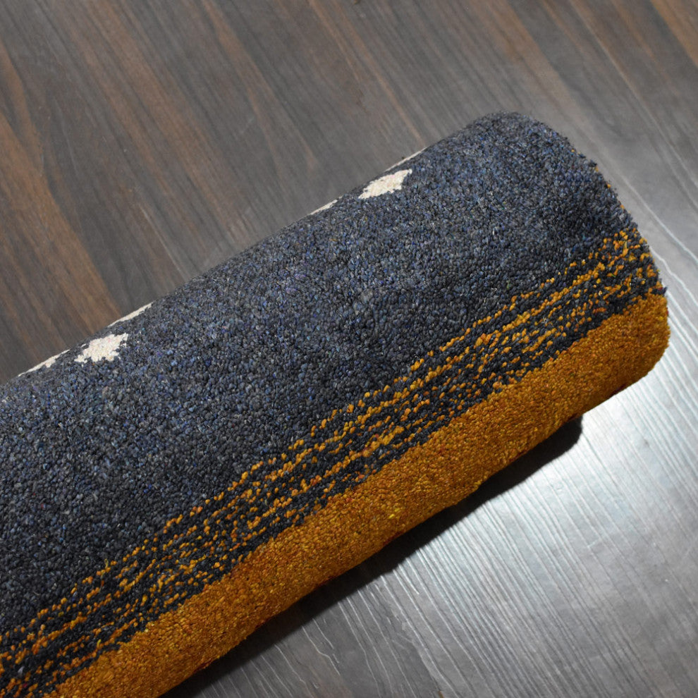 HAND KNOTTED LOOM SILK ECO-FRIENDLY RUG-2'8''x12',Runner,Charcoal Gold,Contempor