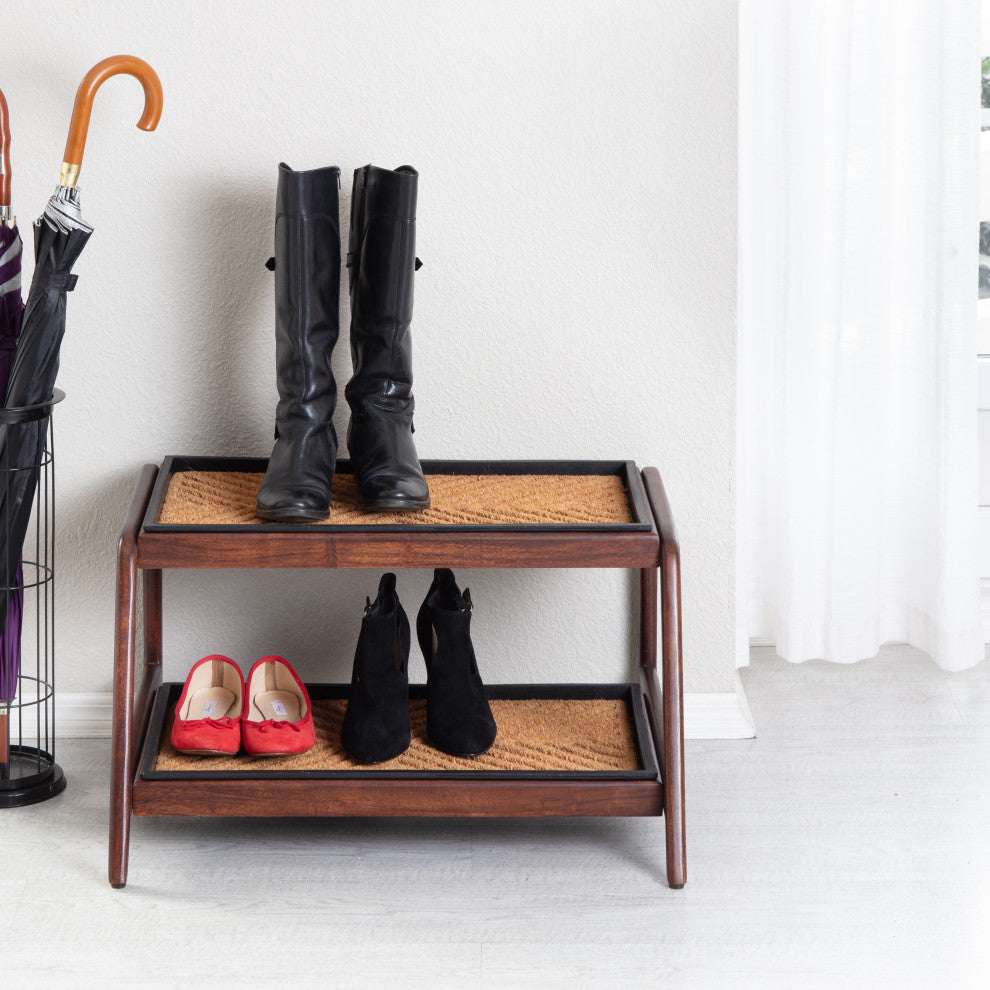 Double-Tier Brown Stand With 2-Pair Rubber Boot Trays Arrowhead