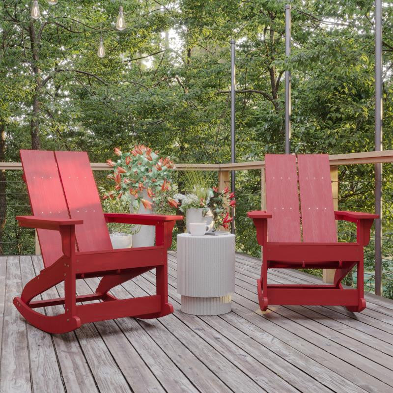 Finn Set of 2 Outdoor Rocking Adirondack Chair-Rust Resistant Hardware, Red