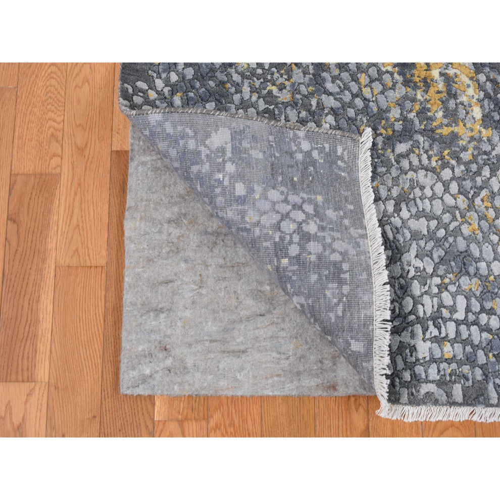 Carbon Gray Persian Medallion Design Wool and Silk Hand Knotted Rug 9'x11'10"