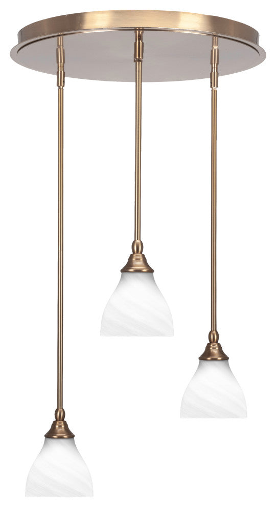 Empire 3-Light Cluster Pendalier, New Age Brass/White Marble