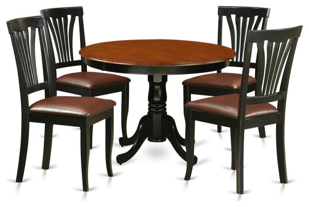 5 Pc Set With A Round Dinette Table And 4 Leather Kitchen Chairs, Black