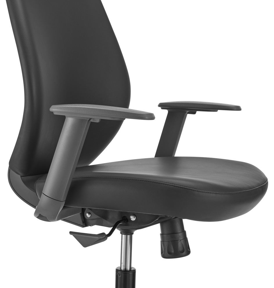 Filip High Back Office Chair, Black Leatherette With Plastic Grey Back Support