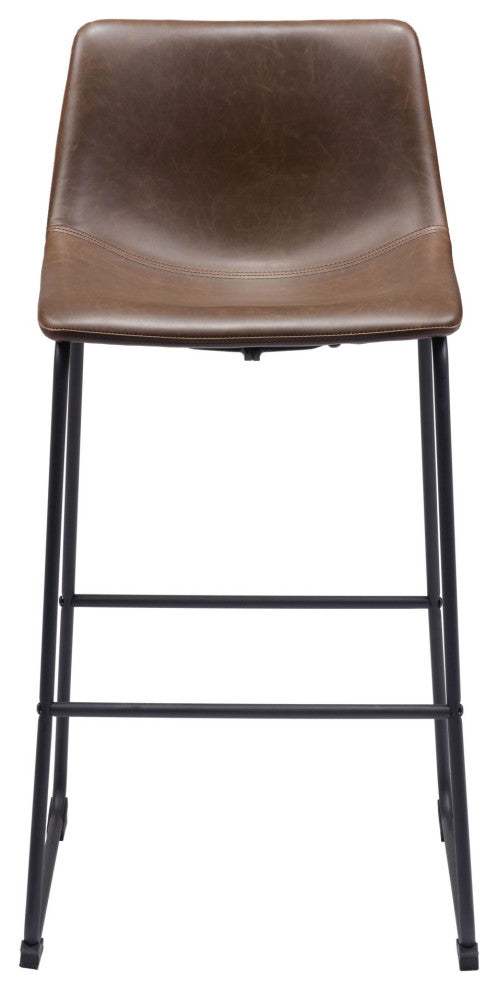Bar Stool Chair, Set of 2, Faux Vinyl Leather, Vintage Brown Black, Industrial