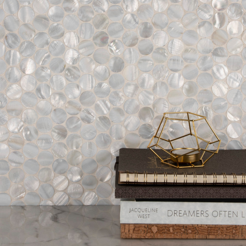Conchella Penny Mosaic Wall Tile, White