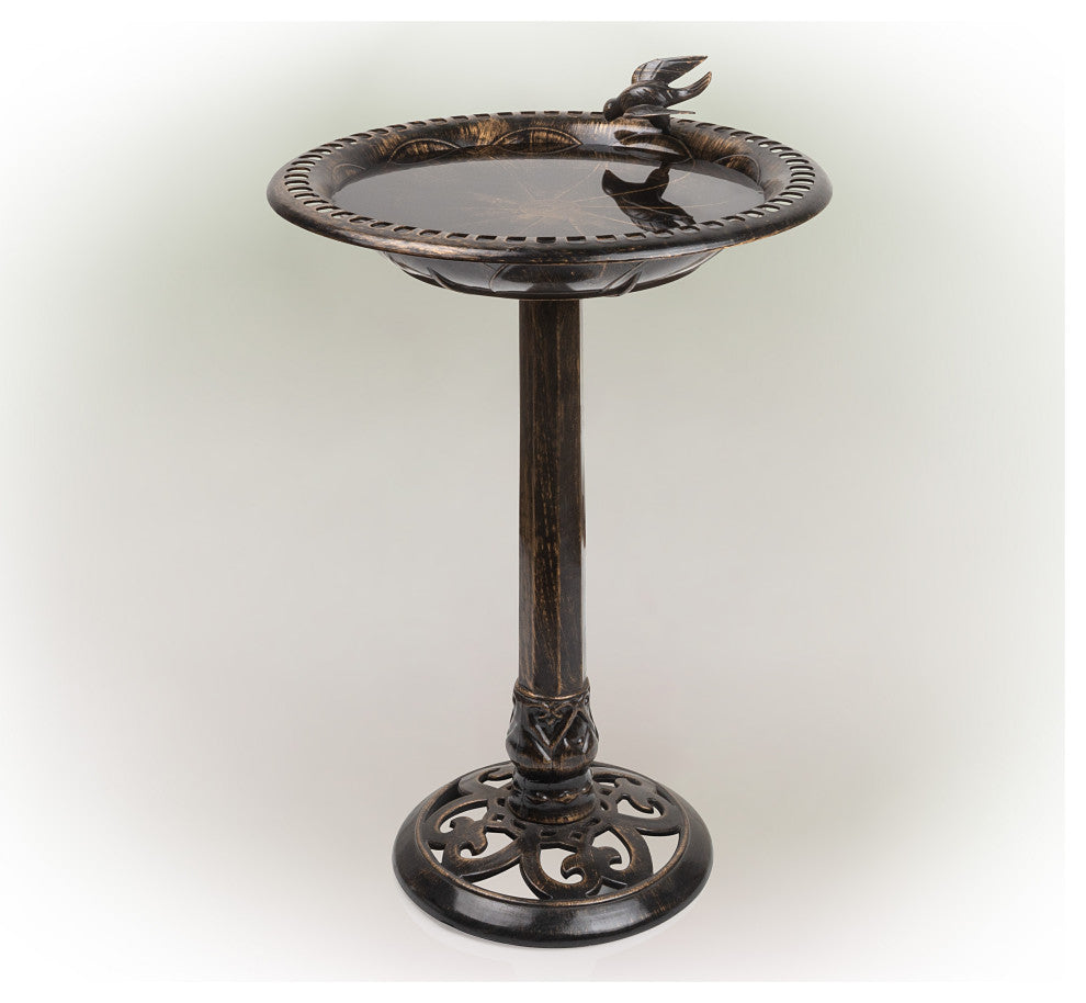 27" Tall Outdoor Antique Style Bronze Birdbath Bowl with Bird Figurine