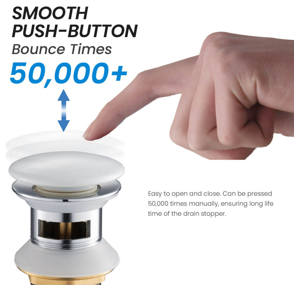 Pop Up Drain Stopper Full Cover With Overflow, KPW102, Ceramic White