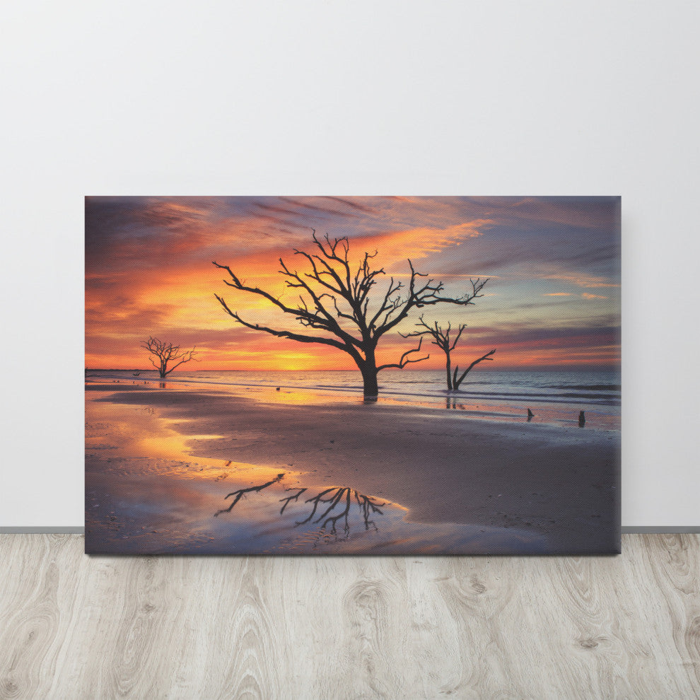 Sunrise & Trees At Edisto Island Coastal Landscape Photo Canvas Wall Art Print, 24" X 36"
