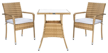 Safavieh Outdoor Laban Bistro Set Natural/White Cushion