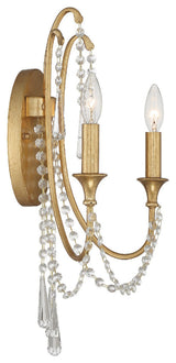 Crystorama ARC-1902-GA-CL-MWP, 2-Light Wall Mount, Antique Gold