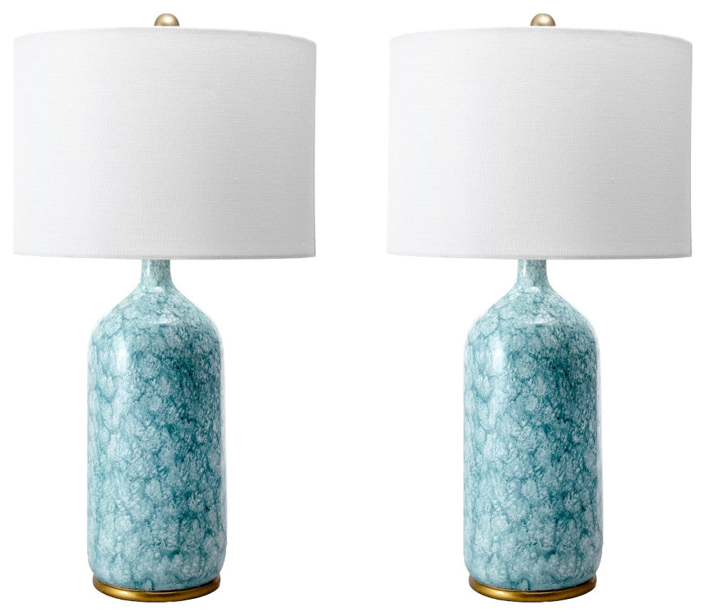 Nuloom 24" Glazed Polyresin Vase Cloth Shade Blue Table Lamp