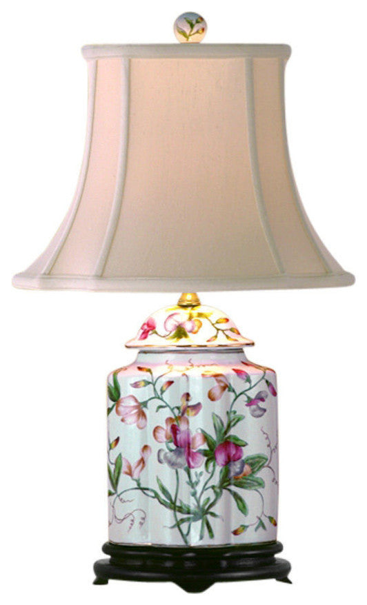 Chinese Floral Motif Scalloped Porcelain Ginger Jar Table Lamp 22"