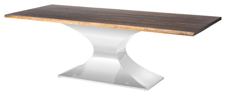 Praetorian 112-Inch Dining Table In Seared Oak And Stainless Steel