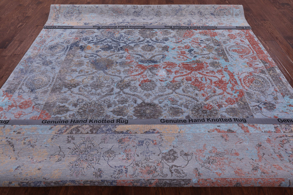 8' 11" X 12' 0" Persian Wool and Silk Hand Knotted Rug Q11787
