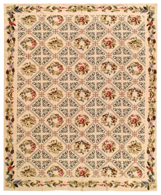Beige Fine Hand Knotted Abusson Rug 7'6'' X 9'9''