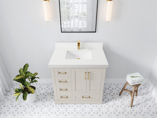 Boston 36" Center Sink Bath Vanity in Fine Grain 2" White Quartz