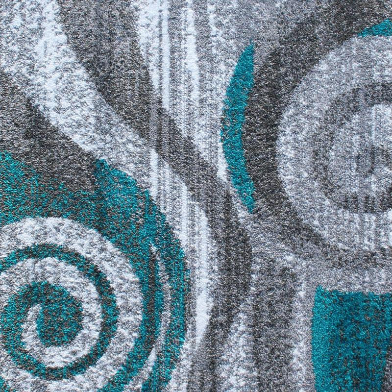 Cirrus Collection Swirl Patterned Olefin Area Rug with Jute Backing, Turquoise, 3'' X 16''