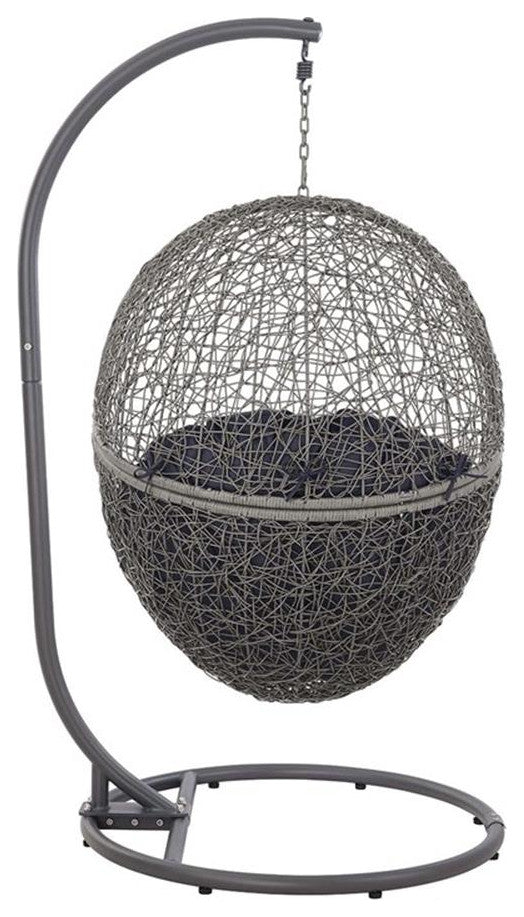 Modway Encase Outdoor Synthetic Rattan Swing Chair in Gray and Navy