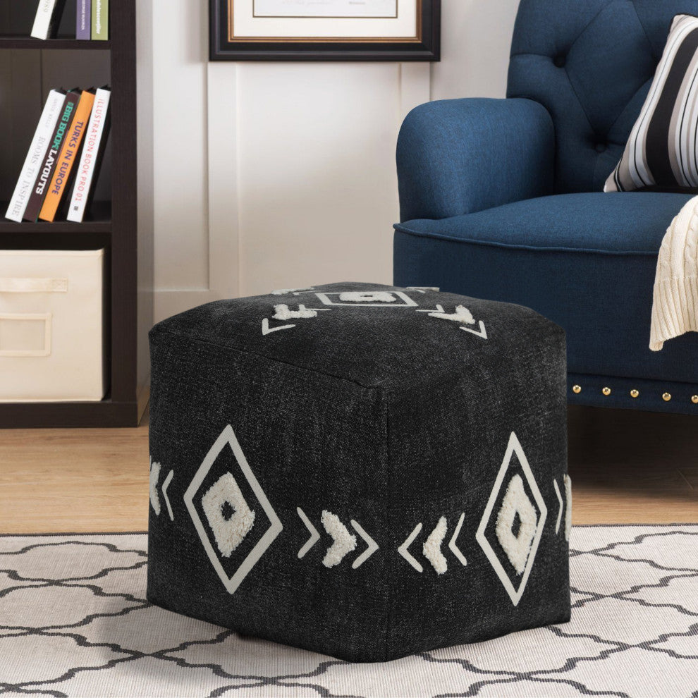 Textured Diamond Medallion Pouf Ottoman