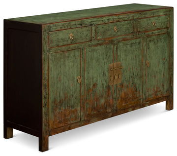 Distressed Teal Elmwood Peking Asian Sideboard