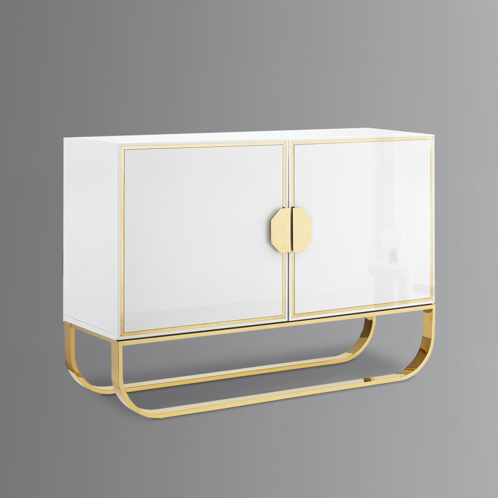 Nicole Miller Jacelynn Sideboard, White/Gold, 2-Door