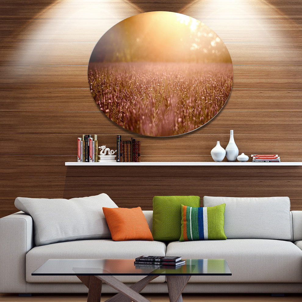 Brown Tinged Lavender Field Sunset, Floral Round Wall Art, 23"