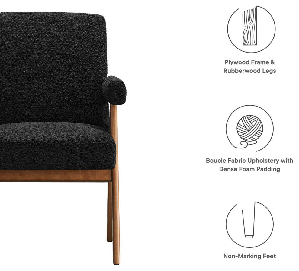 Lyra Boucle Fabric Dining Room Chair, Set of 2, Black
