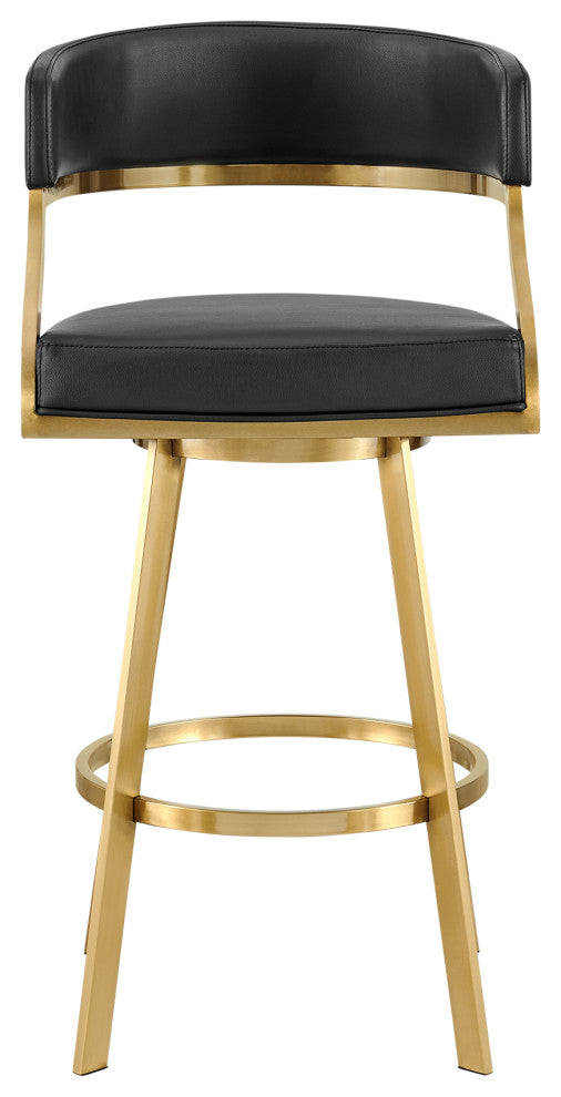 Saturn Gold Brushed Swivel Counter Stool, Black, 30"