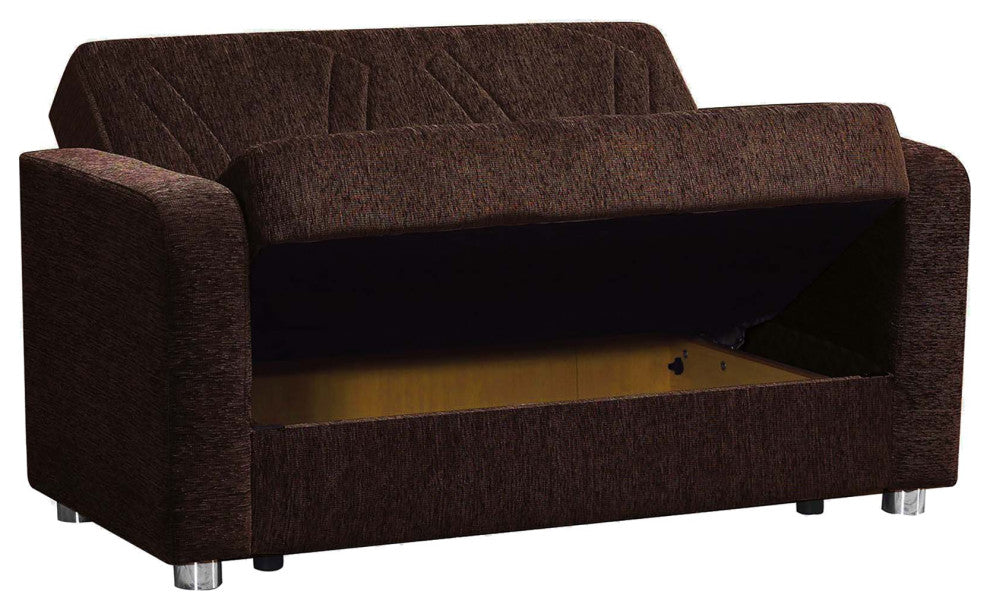 Modern Sleeper Loveseat, Chenille Fabric Seat With Matching Pillows, Dark Brown