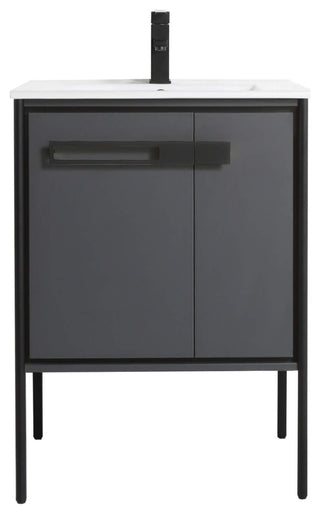 Oakville Bath Vanity, Ceramic Sink, Onix Grey, 24 Inch, Black Hardware
