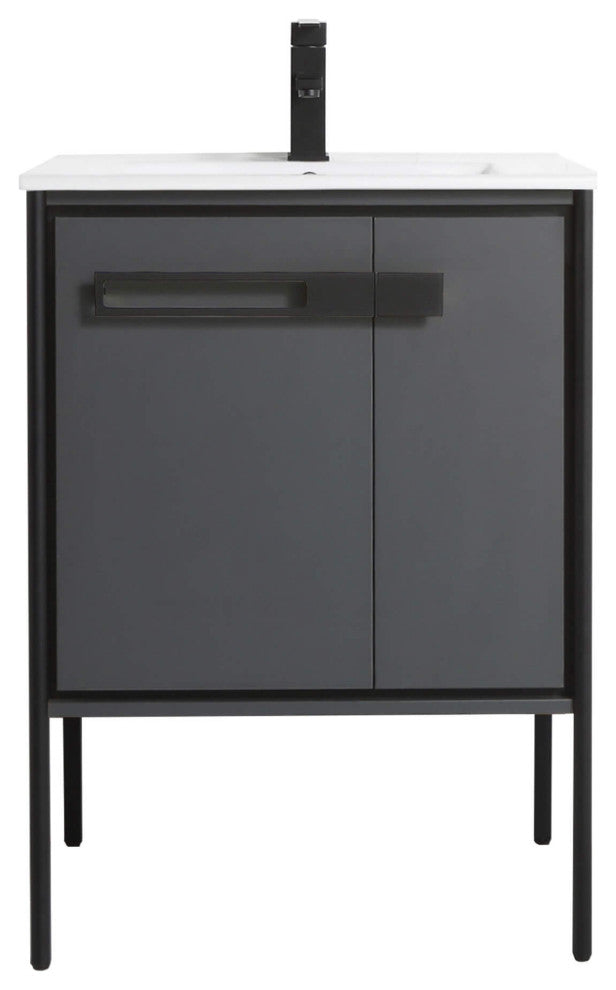 Oakville Bath Vanity, Ceramic Sink, Onix Grey, 24 Inch, Black Hardware