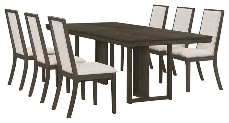 Coaster Kelly 7-piece Wood Rectangular Dining Table Set in Beige and Dark Gray