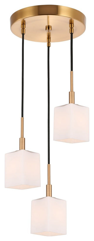 Woodbridge Langston Pendant, Opal Glass, 3-Light, 12"d, Brass, Hallogen