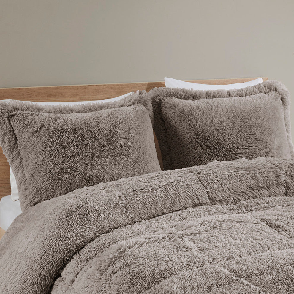 Intelligent Design Malea Shaggy Faux Fur Comforter Mini Set, Grey