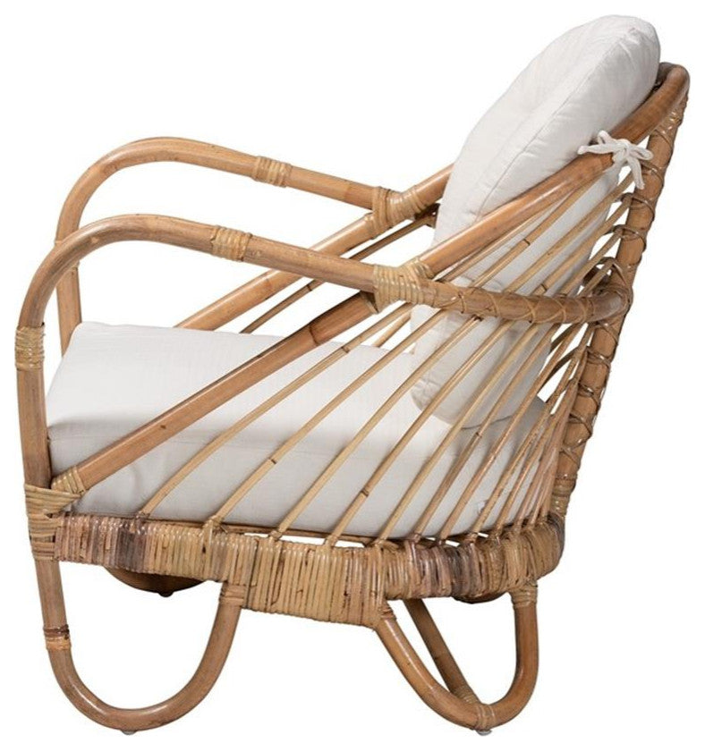 Aliane Modern Bohemian Natural Brown Antique Rattan Armchair