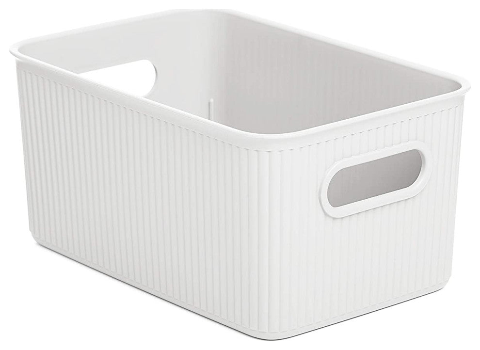 Superio Ribbed Storage Bin, Plastic Storage Basket, White, 5 L