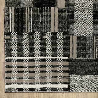 Aegina Distressed Plaid Area Rug, Black/ Grey, 2'3" X 8'