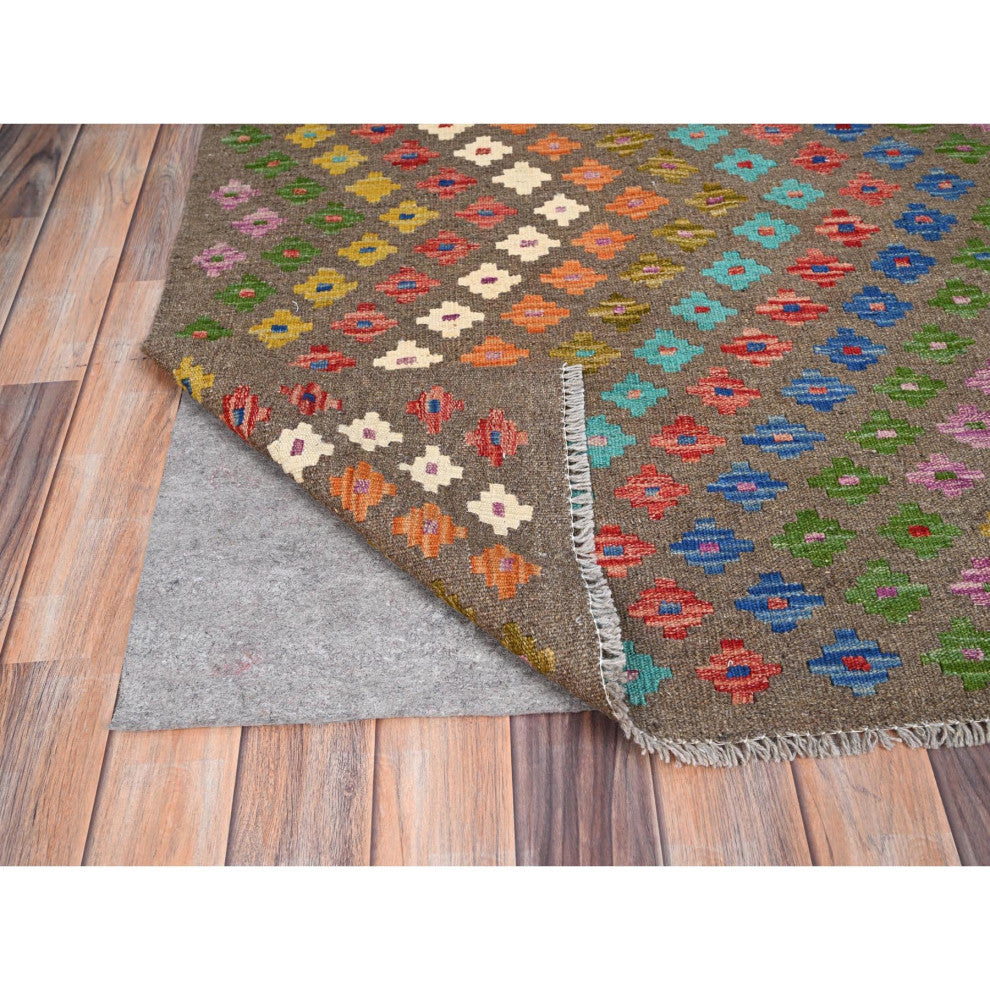 Colorful, Extra Soft Wool, Hand Woven, Afghan Kilim, Oriental Rug, 7'x9'8"