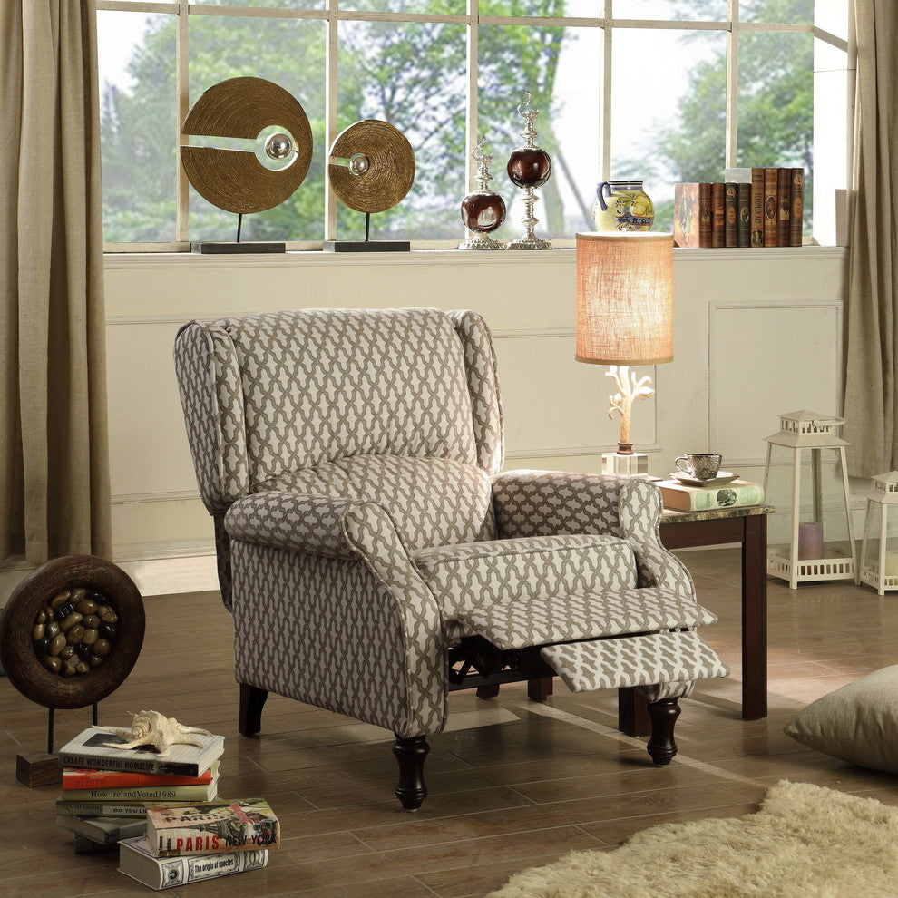 Evonna Puch Back Wingback Recliner, Beige, White