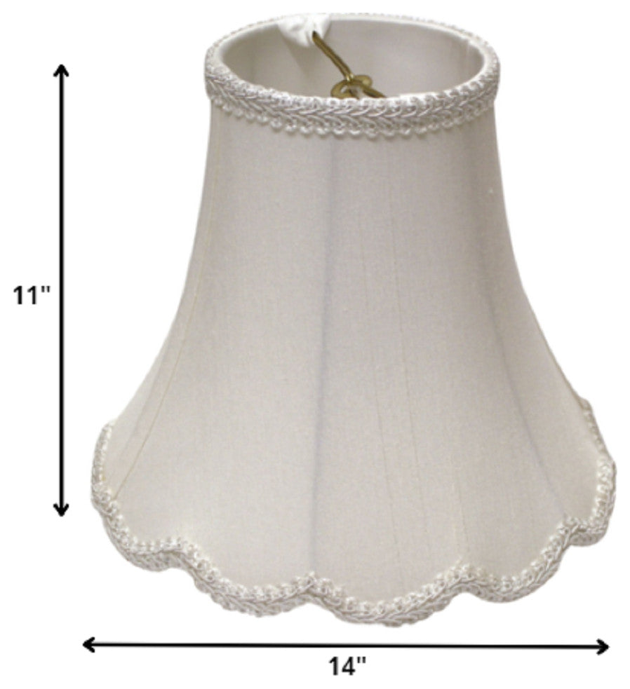 14" White Slanted Scallop Bell Monay Shantung Lampshade
