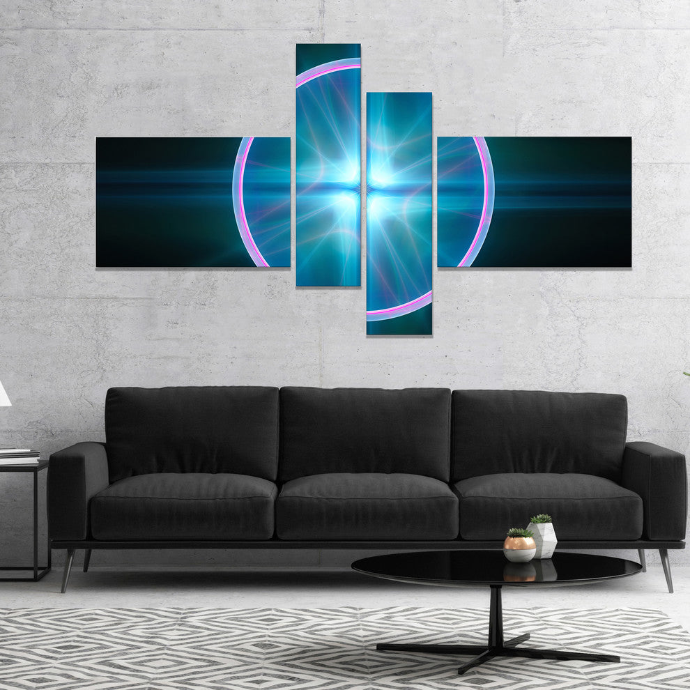Blue Sphere of Cosmic Mind, Abstract Canvas Art Print, 60"x32", 4 panels