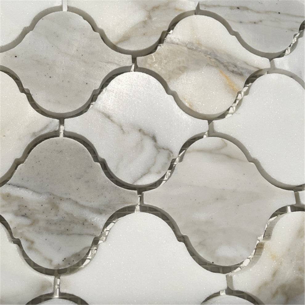 Calacatta Gold Calcutta Marble Arabesque Lantern Mosaic Tile Honed, 1 sheet