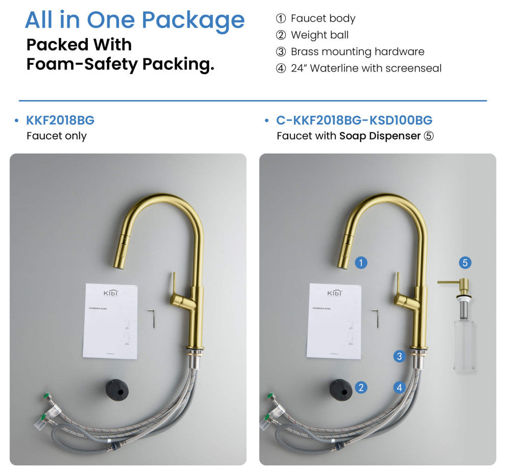 Fusion-T Single Handle Pull Down Sink Faucet With Soap Dispenser, Brushed Gold