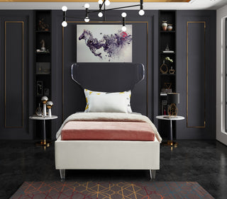 Ghost Velvet Upholstered Bed, Cream, Twin
